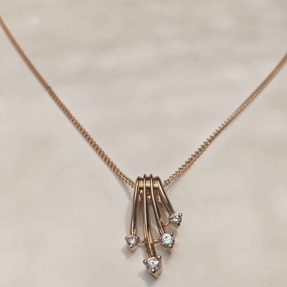 Gold Tone Waterfall Spray Pendant Necklace Clear Crystal Accents Long Chain